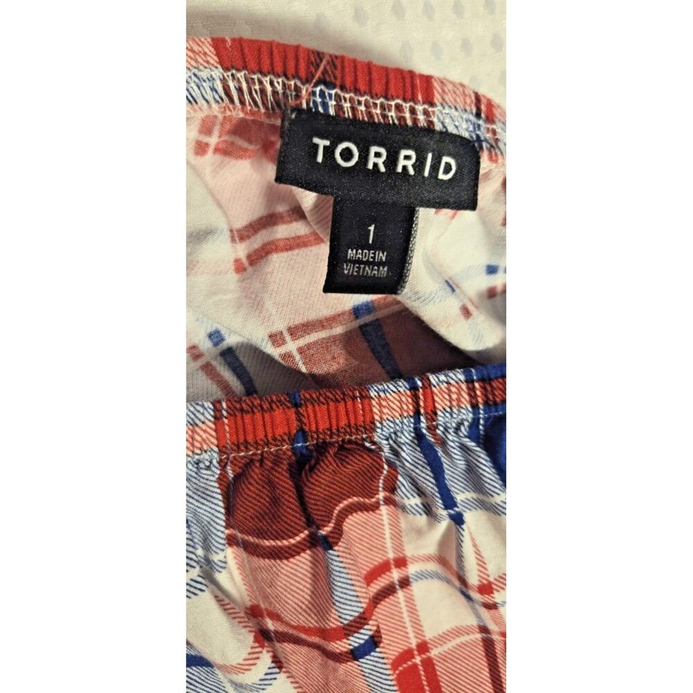 Torrid Puff Sleeve Tiered Challis Plaid Red White & Blue Prairie Maxi Dress 1X - Picture 7 of 16